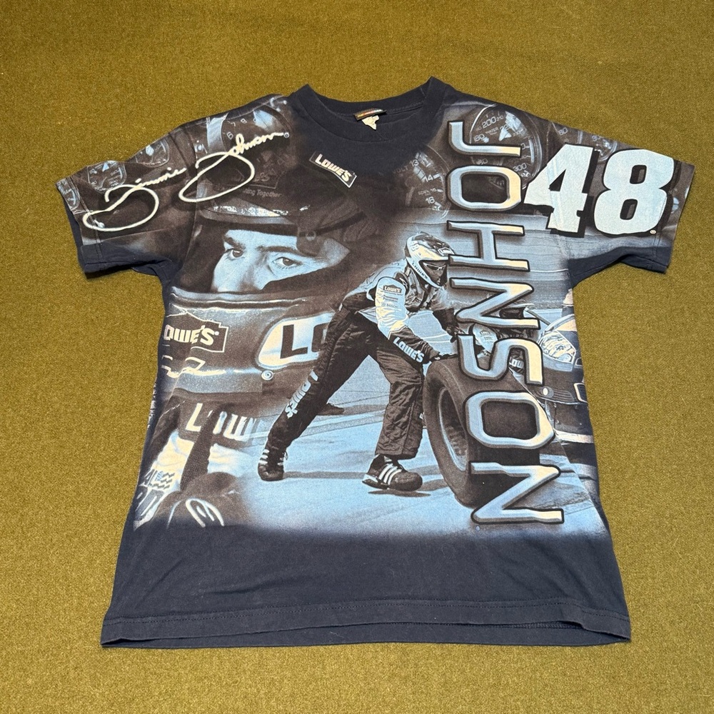 NASCAR Jimmy Johnson AOP All Over Print Navy Blue T-Shirt Men’s Size Large